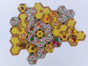 Arthropods Bees tiles & wooden pieces in angle view perspective