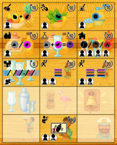 Baroverzicht met baracties (worker placement)